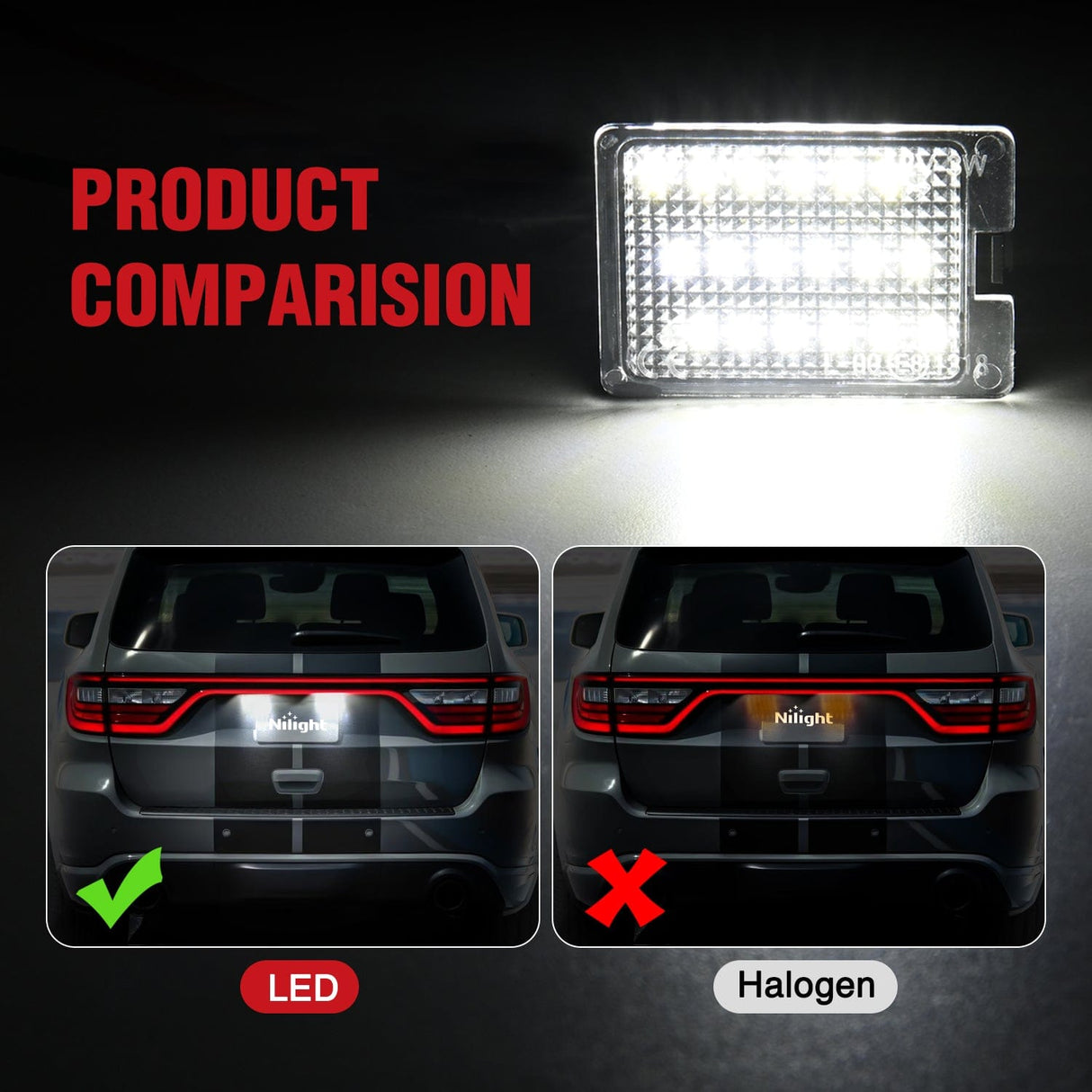 License Plate Lights Compatible with 2014 2015 2016 2017 2018 2019 2020 2021 2022 2023 Dodge Durango 6000K White Clear Lens 2PCS Pack