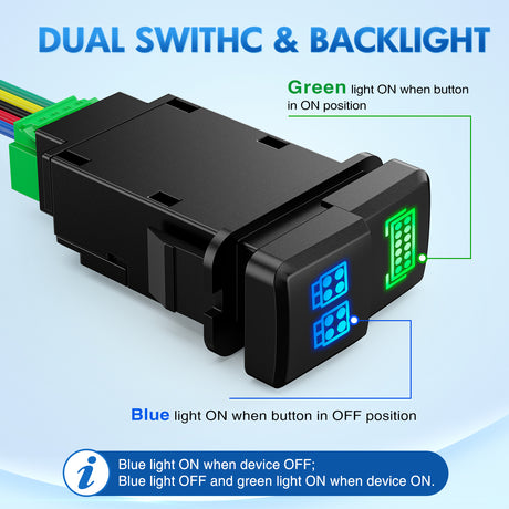 Nilight LED Light BAR & LED Work Lights Dual Push Button Switch 12V ON Off Switches with Connector Wire Kit 1.54Inch x 0.83Inch Replacement for Toyota Tacoma Tundra 4Runner FJ Cruiser Hilux Fortuner