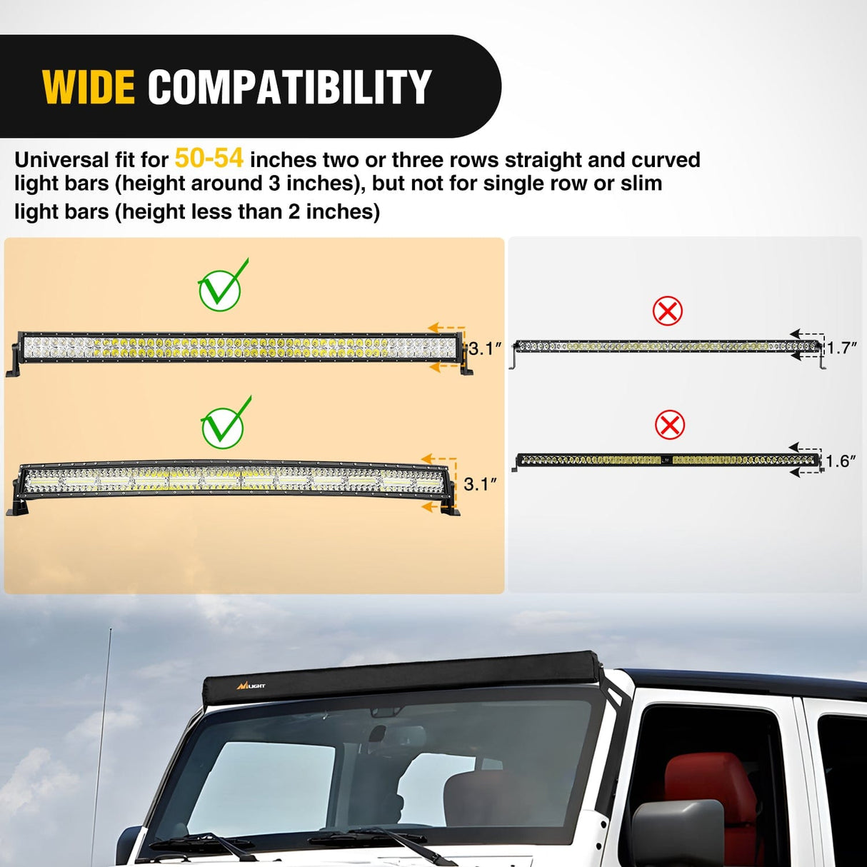 light cover LED Light Bar Cover 52 Inches Black Nylon Protective Sleeve Universal Fit Straight and Curved Bar Waterproof Dustproof Scratch-Proof Light Cover for Driving Off Road Lights