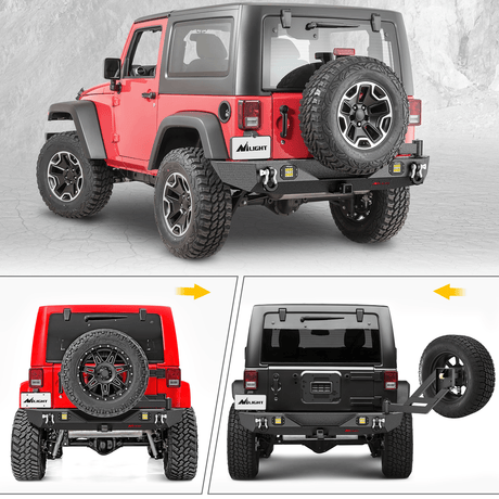 Front Bumper 2007 2008 2009 2010 2011 2012 2013 2014 2015 2016 2017 2018 Jeep Wrangler JK & Unlimited (2/4 Doors) Rear Bumper Hitch Receiver 2Pcs LED Lights Pods D-rings