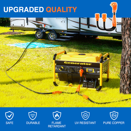 Nilight 50 Amp to 15 Amp RV Y Splitter Adapter Cord 50A Male Plug to Two 15A Female 125V Household Outlet NEMA 14-50P 5-15R Pure Copper STW 10 AWG Cable for RV Camper Generato