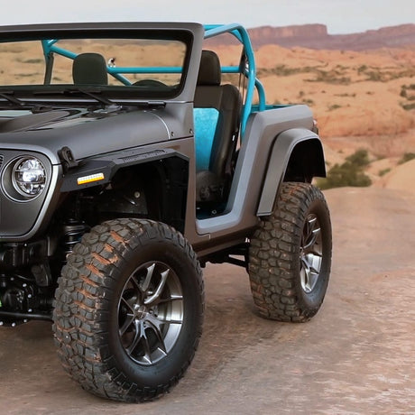 Nilight 2018-2025 Jeep Wrangler JL&JL Unlimited 2/4Doors Wide Flat Front & Rear Fender Flares w/LED Lights Turn Signal Lights DRL (No fit 2020+ Gladiator JT)