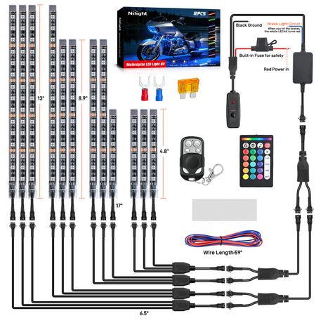 Trailer Light Motorcycle RGB Dual RF Remote Control LED Strip Lights 12PCS