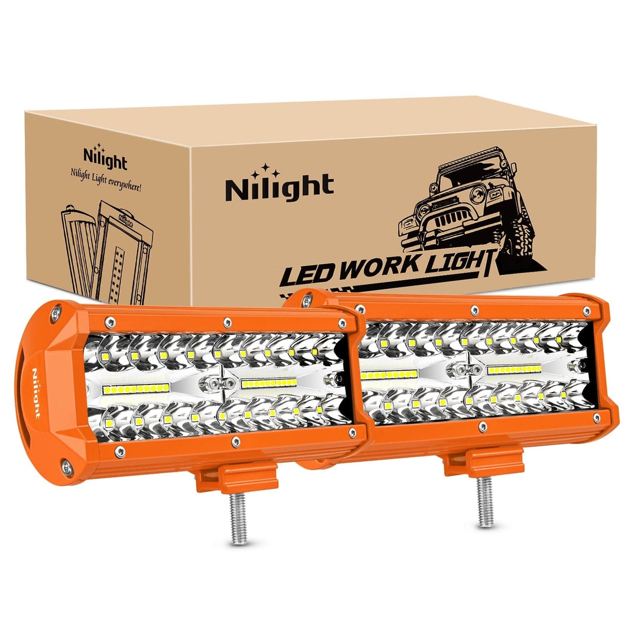 Nilight 2pc 6.5 Inch 120W Spot Flood Combo Orange Case Led Light Bar
