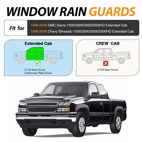 Nilight Window Visors for Chevy Silverado/GMC Sierra 1500/2500/3500/2500HD Extended Cab 1999-2006, Out-Channel Window Wind Deflectors Rain Guards -4PCS