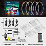 4PCS 15.5inch Double Row Wheel Ring Lights Dream Color with APP and Remote Control Neon Lights w/Turn Signal and Braking Function Dual Row for Car Van SUV Truck