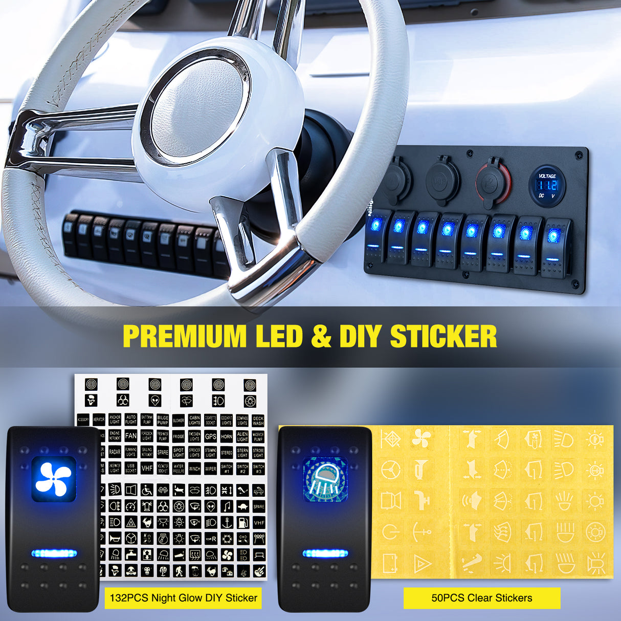 Nilight 8 Gang Rocker Switch Panel Waterproof Aluminum Marine with PD Type C & USB Charger Cigarette Lighter Socket Voltmeter Inline Fuse 12V 24V ON Off Pre-Wired Switches for Car Truck Boat