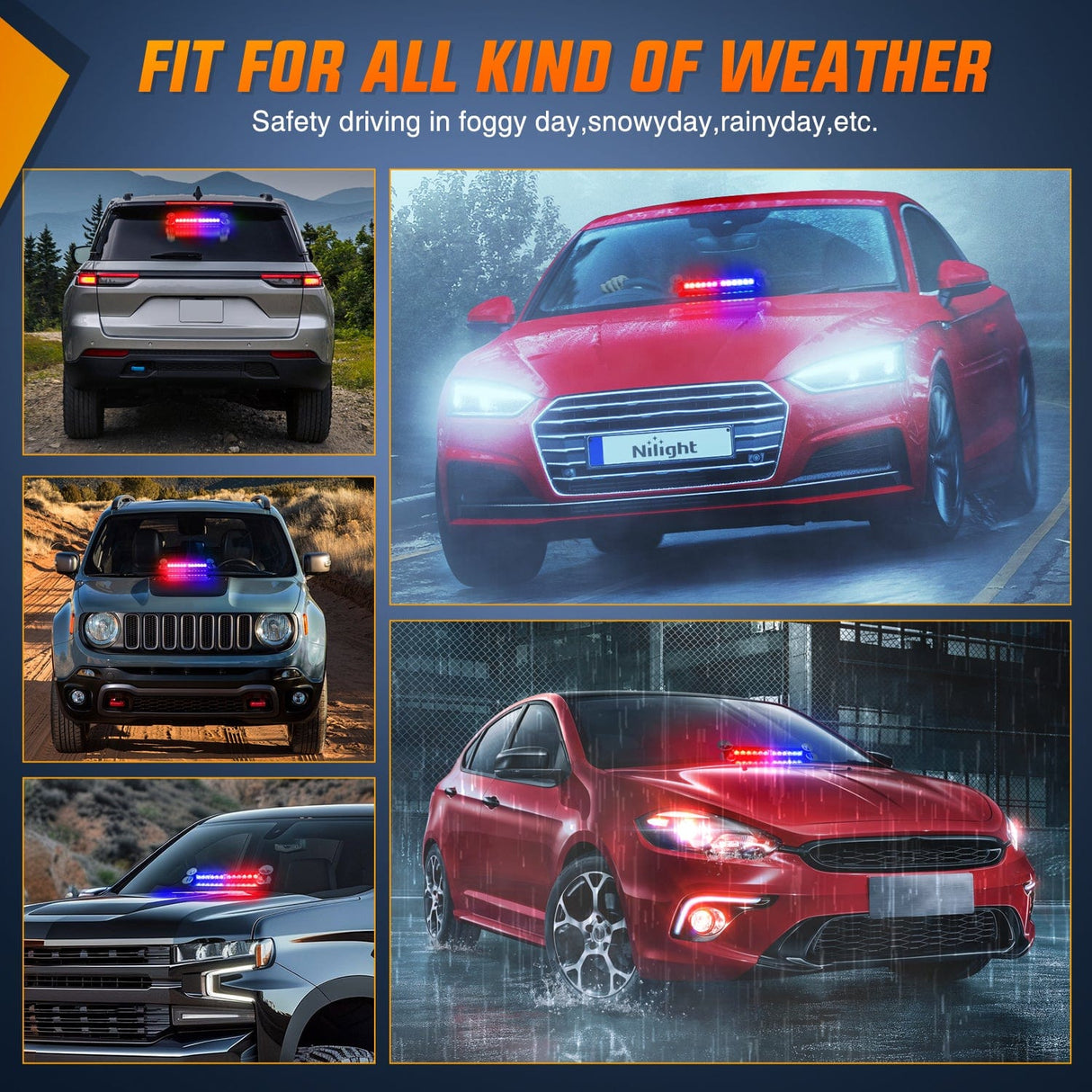 Nilight 12LED Traffic Advisor Strobe Light Bar Red Blue Emergency Warning Hazard Safety Dash Front/Rear Windshield Flashing Lights for Cars Trucks Police Firefighter Plow Construction Vehicles