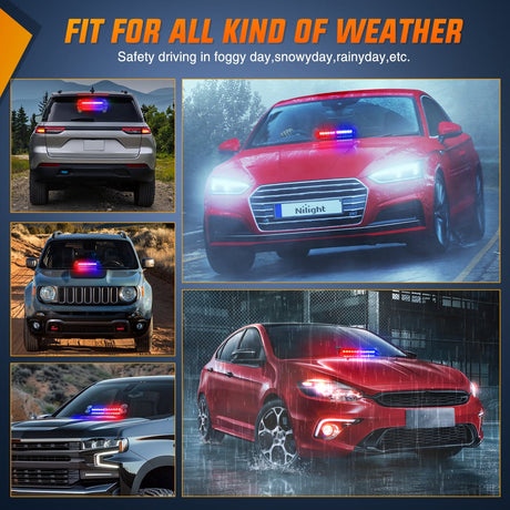 Nilight 12LED Traffic Advisor Strobe Light Bar Red Blue Emergency Warning Hazard Safety Dash Front/Rear Windshield Flashing Lights for Cars Trucks Police Firefighter Plow Construction Vehicles