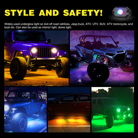 RGB Rock Lights RGB LED Rock Lights Kit 12 Pods Underglow Multicolor Neon Pod with Remote & Bluetooth App Control DIY Flashing Music Mode Wheel Well Light for Truck ATV UTV RZR SUV