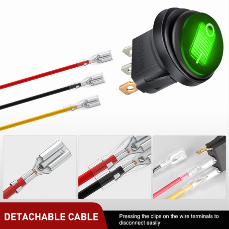 Nilight 5Pcs Waterproof Round Rocker Toggle Green LED Switch 12V 20A 3 Pin ON Off SPST for Car Truck Boat Marine Automotive RV with Locked Terminal Wires