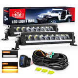 Nilight LED Light Bar with Amber DRL 2 PCS 45 W 12.2 Inch Single Row Slim 4980 LM Anti-Glare Flood Spot Combo IP68 Offroad Driving Lights w/ 16AWG DT Wiring Kit for Pickup Truck SUV ATV UTV 4x4 Jeep