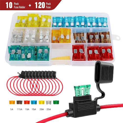 Accessories 120Pcs Standard Blade Fuse Set With 10Pack 14AWG ATC/ATO Inline Fuse Holder