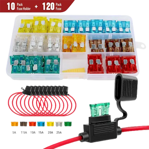 120Pcs Standard Blade Fuse Set With 10Pack 14AWG ATC/ATO Inline Fuse Holder Nilight