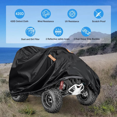 ATV Cover Waterproof 420D Heavy Duty Ripstop Material Black Protects 4 Wheeler from Snow Rain All Season All Weather UV Protection Fits up to 86 Inch Nilight