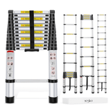 12.5ft Telescoping Ladder Aluminum Telescopic Extension Multi Purpose Ladders EN131 Certified - Extendable with Spring Load Locking Mechanism Non-Slip - 330 lb Max Capacity, Silver/Black (25% OFF Final Checkout)