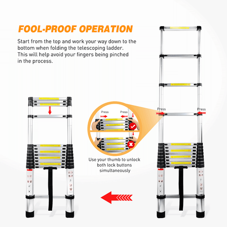 12.5ft Telescoping Ladder Aluminum Telescopic Extension Multi Purpose Ladders EN131 Certified - Extendable with Spring Load Locking Mechanism Non-Slip - 330 lb Max Capacity, Silver/Black (25% OFF Final Checkout)