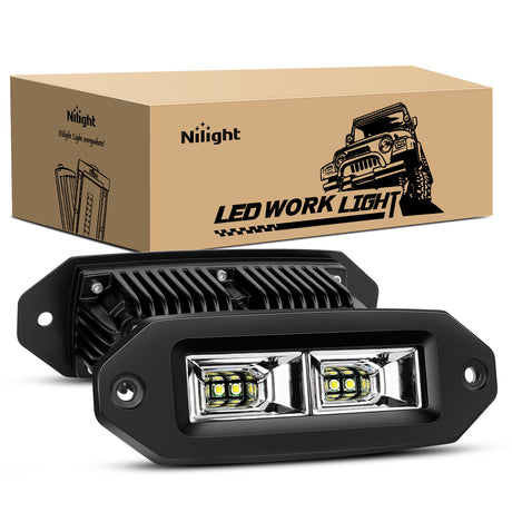 Nilight 7 Inch 40W 3600LM Flush Mount Flood LED Work Light (Pair)
