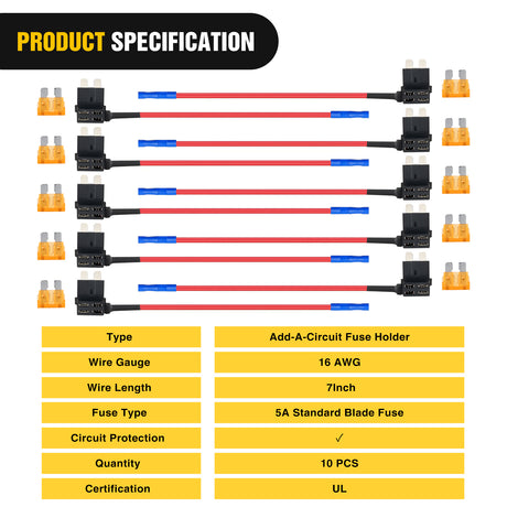 Wiring Harness Kit 10Pcs Standard Add-A-Circuit Fuse Adapter