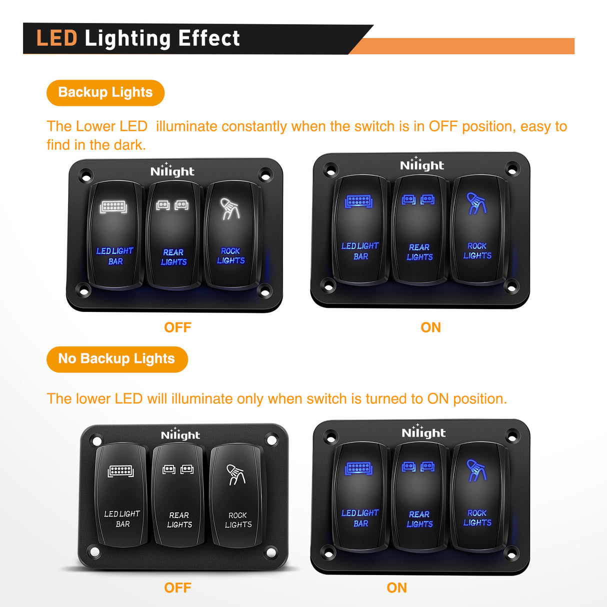 switch panel 3Gang Led Light Bar/Rear Lights/Rock Lights 5Pin ON/Off Rocker Switch Panel Blue