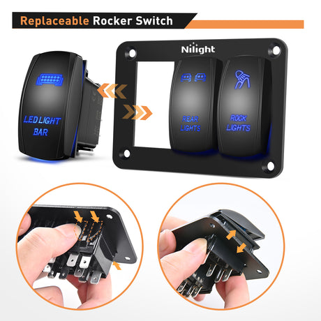 switch panel 3Gang Led Light Bar/Rear Lights/Rock Lights 5Pin ON/Off Rocker Switch Panel Blue