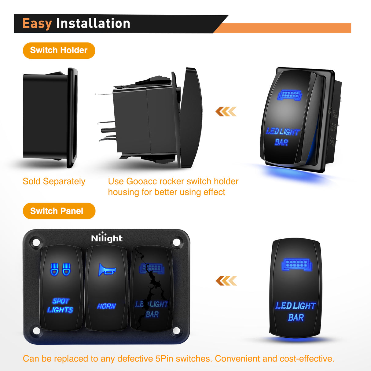 switch panel 3Gang Led Light Bar/Rear Lights/Rock Lights 5Pin ON/Off Rocker Switch Panel Blue