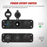 4 in 1 ON/OFF Blue Charger Socket Panel w/ Dual QC 3.0 USB Voltmeter Cigarette