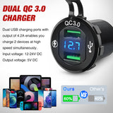 4 in 1 ON/OFF Blue Charger Socket Panel w/ Dual QC 3.0 USB Voltmeter Cigarette