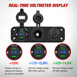 4 in 1 ON/OFF Blue Charger Socket Panel w/ Dual QC 3.0 USB Voltmeter Cigarette