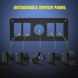 4Gang Aluminum 5Pin ON/Off Blue Rocker Switch Panel w/ QC 3.0 Dual USB Charger Voltmeter