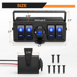4Gang Aluminum ON/Off Blue Rocker Switch Box w/ QC 3.0 Dual USB Charger Voltmeter