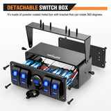 4Gang Aluminum ON/Off Blue Rocker Switch Box w/ QC 3.0 Dual USB Charger Voltmeter