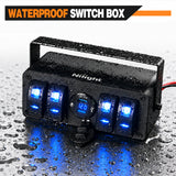 4Gang Aluminum ON/Off Blue Rocker Switch Box w/ QC 3.0 Dual USB Charger Voltmeter