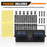 4Gang Aluminum ON/Off Blue Rocker Switch Box w/ QC 3.0 Dual USB Charger Voltmeter