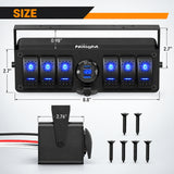 6Gang Aluminum ON/Off Rocker Switch Box w/ QC 3.0 Dual USB Charger Voltmeter
