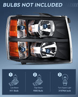 Nilight Headlight and Taillight Assembly Compatible with 2007 2008 2009 2010 2011 2012 2013 Silverado 1500 2007-2014 Silverado 2500HD 3500HD Black Housing Amber Reflector with Red Housing Tail Light