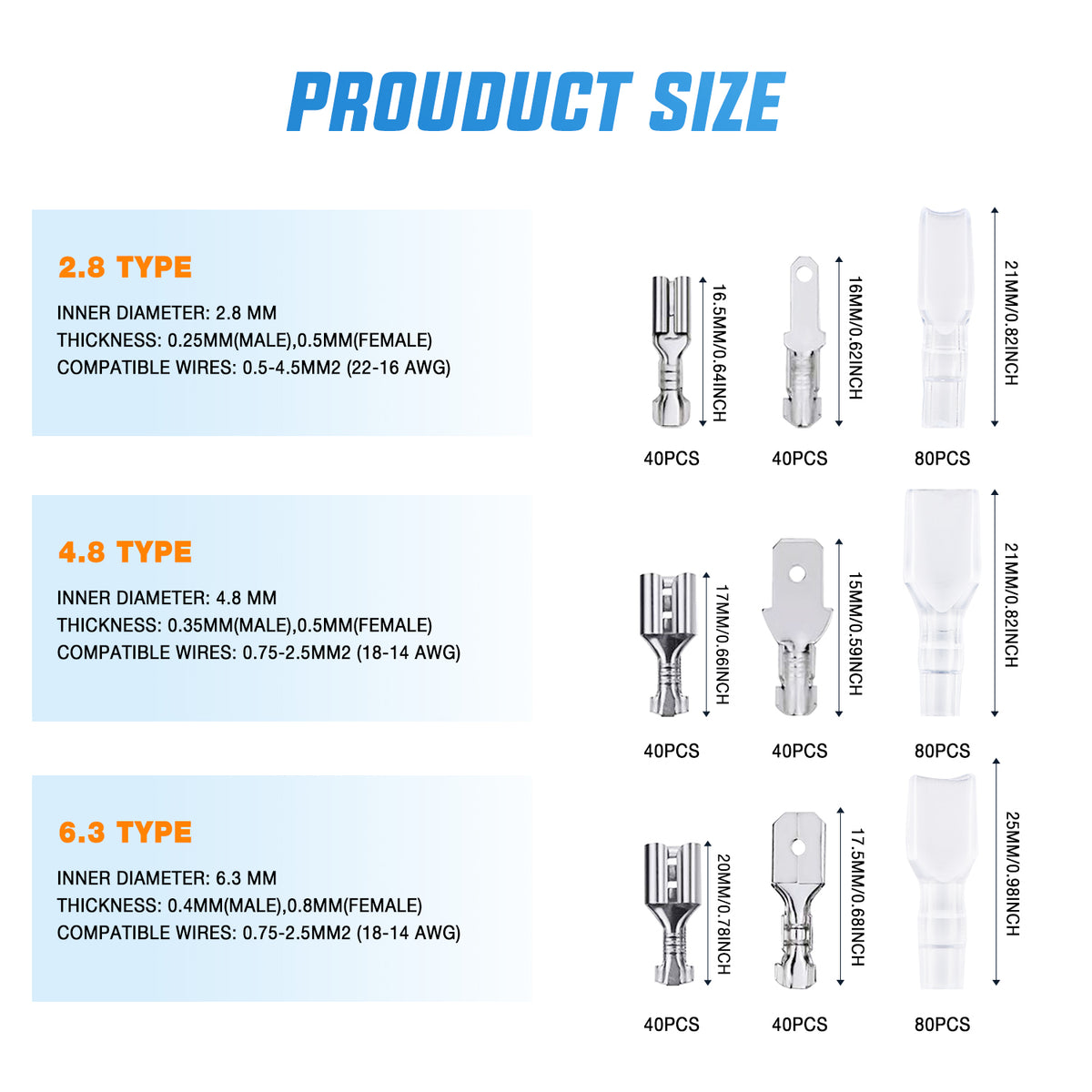 480 PCS Spade Terminals with Insulated Sleeves