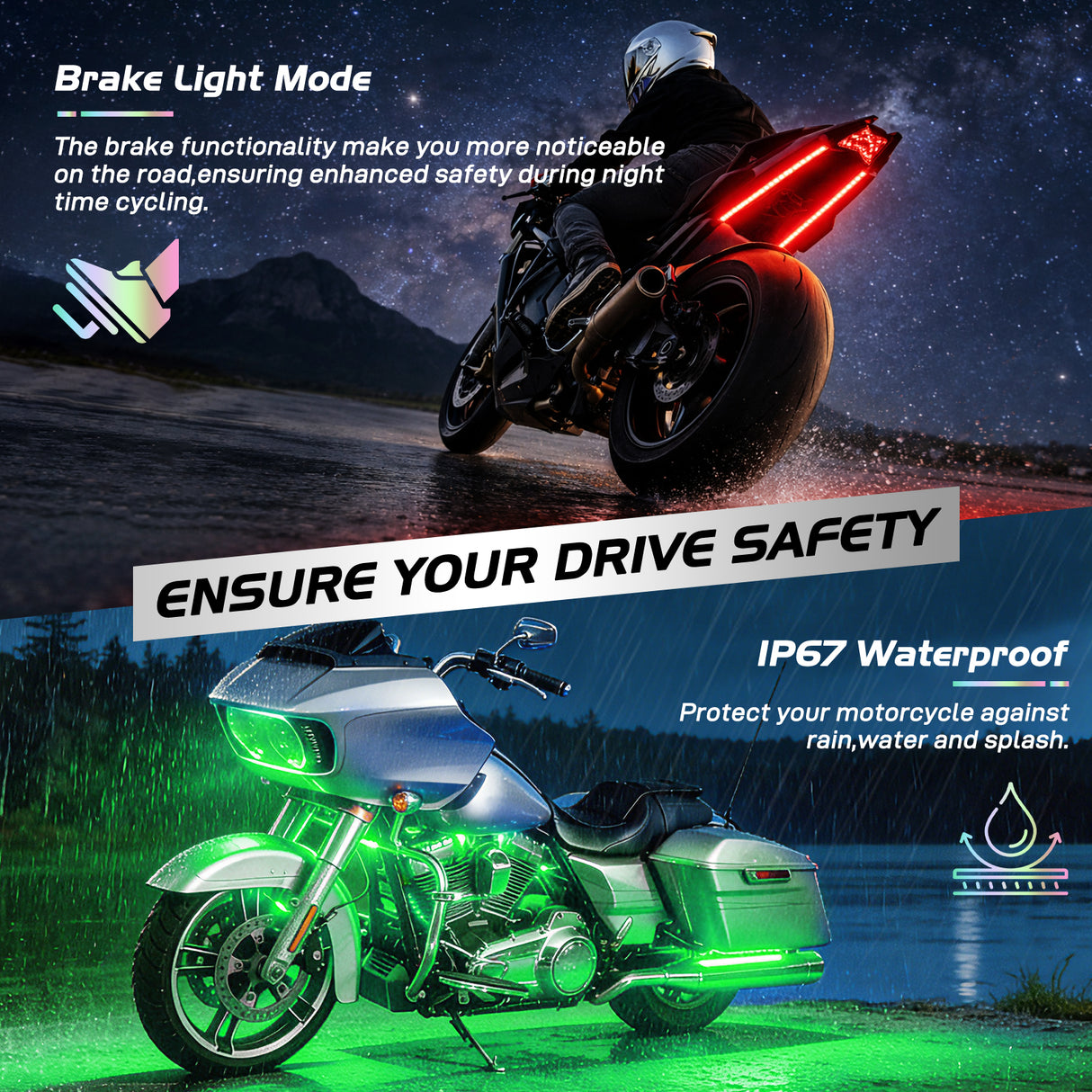 Led Light Strip Motorcycle RGB APP Remote Control LED Strip Lights 12PCS