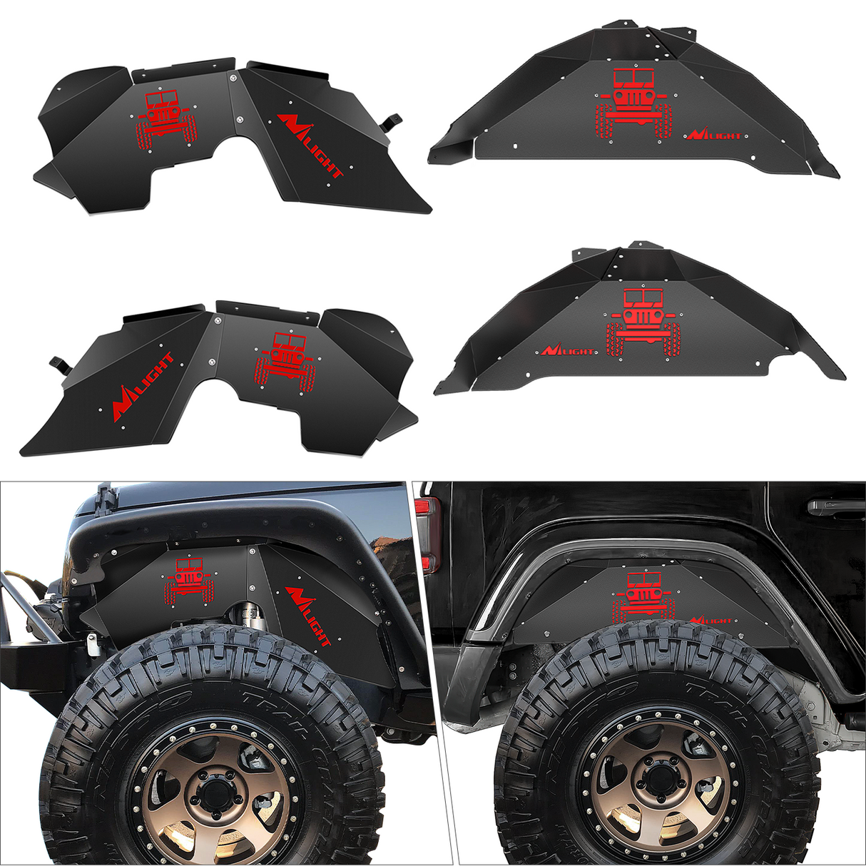 Front & Rear Inner Fender Liners Wheel Cover Fit for 2007 2008 2009 2010 2011 2012 2013 2014 2015 2016 2017 2018 Wrangler JK JKU 4WD (4-Door/2-Door)