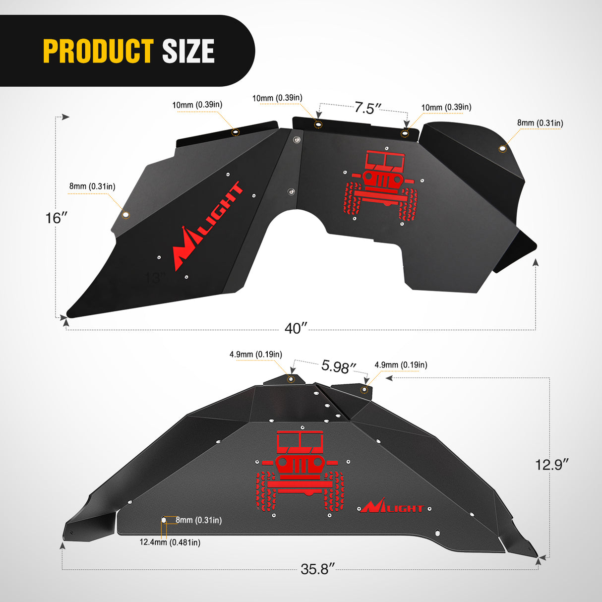 Front & Rear Inner Fender Liners Wheel Cover Fit for 2007 2008 2009 2010 2011 2012 2013 2014 2015 2016 2017 2018 Wrangler JK JKU 4WD (4-Door/2-Door)