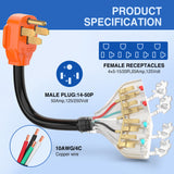 50 Amp to 110V RV Adapter Cord 50 Amp to 20A RV Distribution Adapter Cord 4 Prong 14-50P Male to 4X 5-15R/5-20R Female ETL Listed for RV Camper Generator Household Outlet
