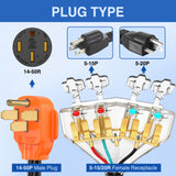 50 Amp to 110V RV Adapter Cord 50 Amp to 20A RV Distribution Adapter Cord 4 Prong 14-50P Male to 4X 5-15R/5-20R Female ETL Listed for RV Camper Generator Household Outlet