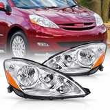 2006 2007 2008 2009 2010 Toyota Sienna Headlight Assembly Chrome Housing Amber Reflector Clear Lens