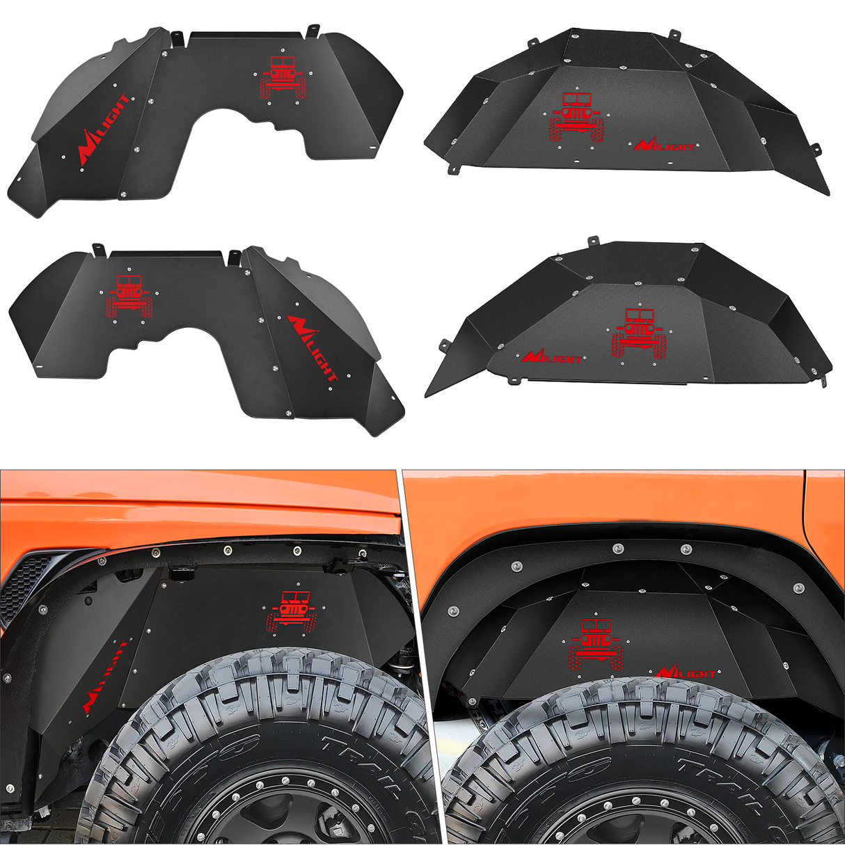 Front & Rear Inner Fender Liners Wheel Cover Fit for Wrangler JL JLU2018 2019 2020 2021 2022 2023 2024 2025 (4-Door/2-Door) Unlimited Bolt-on Style Fender Flares Splash Guards