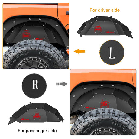 Accessories Rear Inner Fender Liners Steel Wheel Cover Fit for 2018 2019 2020 2021 2022 2023 2024 2025 Wrangler JL JLU 4 Doors 2 Doors Unlimited Bolt-on Style Fender Flares Splash Guards