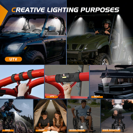LED Work Light Dome Light Spot Flood Combo Universal 1.75in-2.0in Roll Bar Mount