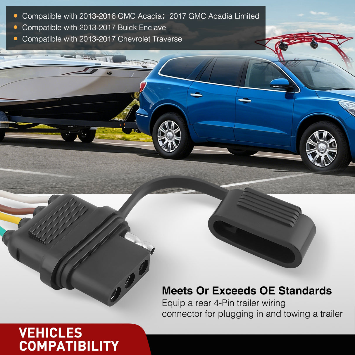 4 Pin Trailer Wiring Harness Kit 56245 Vehicle Side Custom for 2013 2014 2015 2016 2017 Buick Enclave; Chevrolet Traverse  GMC Acadia Limited (Hitch Factory Tow Package Required)