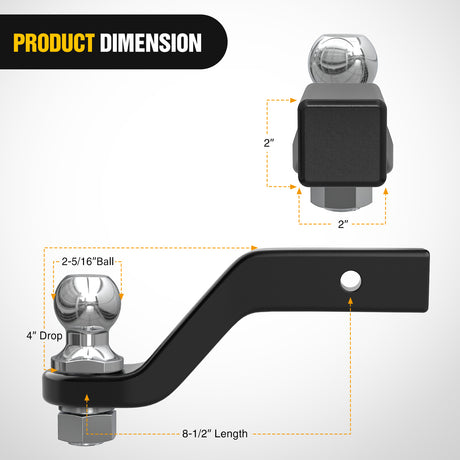 Nilight Forged Trailer Hitch Mount with 2-5/16-Inch Ball Fits 2 Inch Receiver Square 5/8Inch Hitch Pin Clip 15000 lbs 4Inch Drop, 1-1/4Inch Hole, Gloss Black Powder Coat, 2 Years Warranty