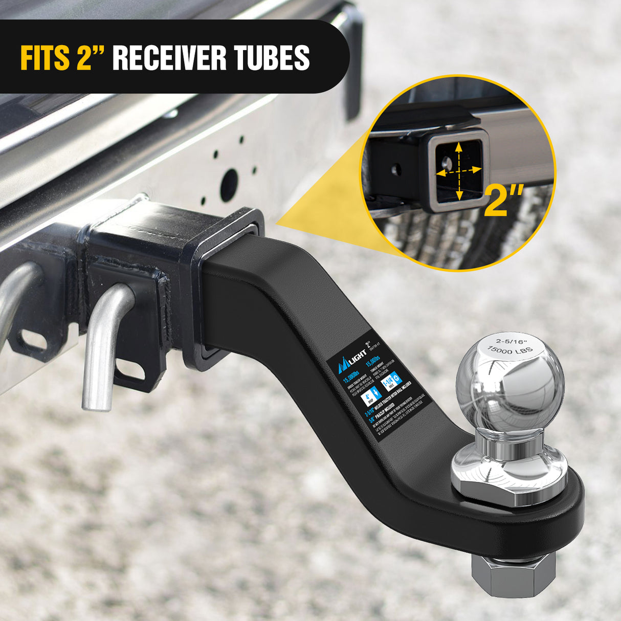 Nilight Forged Trailer Hitch Mount with 2-5/16-Inch Ball Fits 2 Inch Receiver Square 5/8Inch Hitch Pin Clip 15000 lbs 4Inch Drop, 1-1/4Inch Hole, Gloss Black Powder Coat, 2 Years Warranty