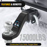 Nilight Forged Trailer Hitch Mount with 2-5/16-Inch Ball Fits 2 Inch Receiver Square 5/8Inch Hitch Pin Clip 15000 lbs 4Inch Drop, 1-1/4Inch Hole, Gloss Black Powder Coat, 2 Years Warranty